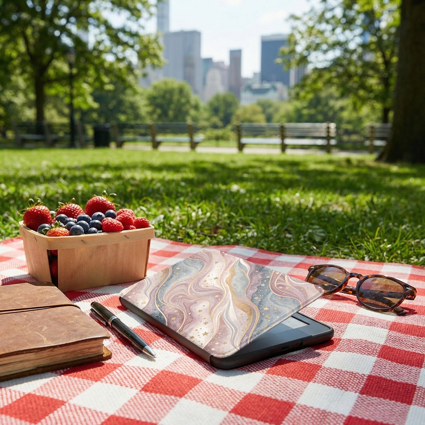 Scenic Picnic Setting with Artistic Tablet Cover