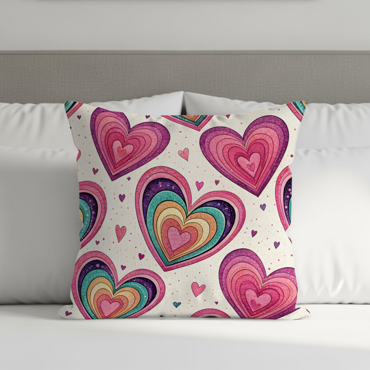 Multicolored Heart Pattern Print Throw Pillow Product