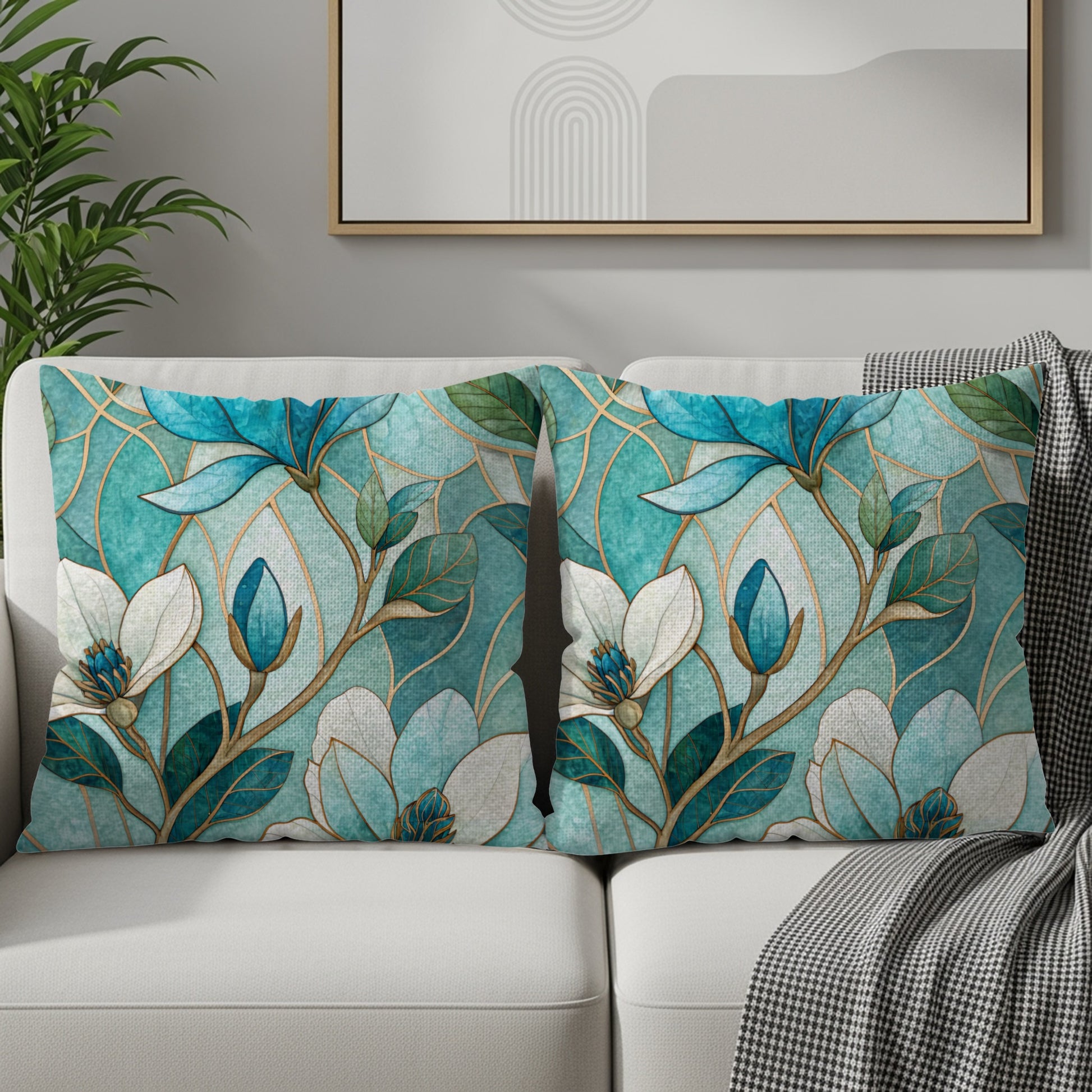 Magnolia Blossoms Floral Mosaic Art Patterned Throw Pillows - Walk Greener