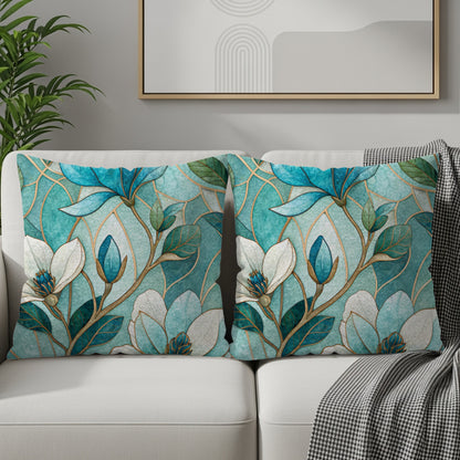 Magnolia Blossoms Floral Mosaic Art Patterned Throw Pillows - Walk Greener