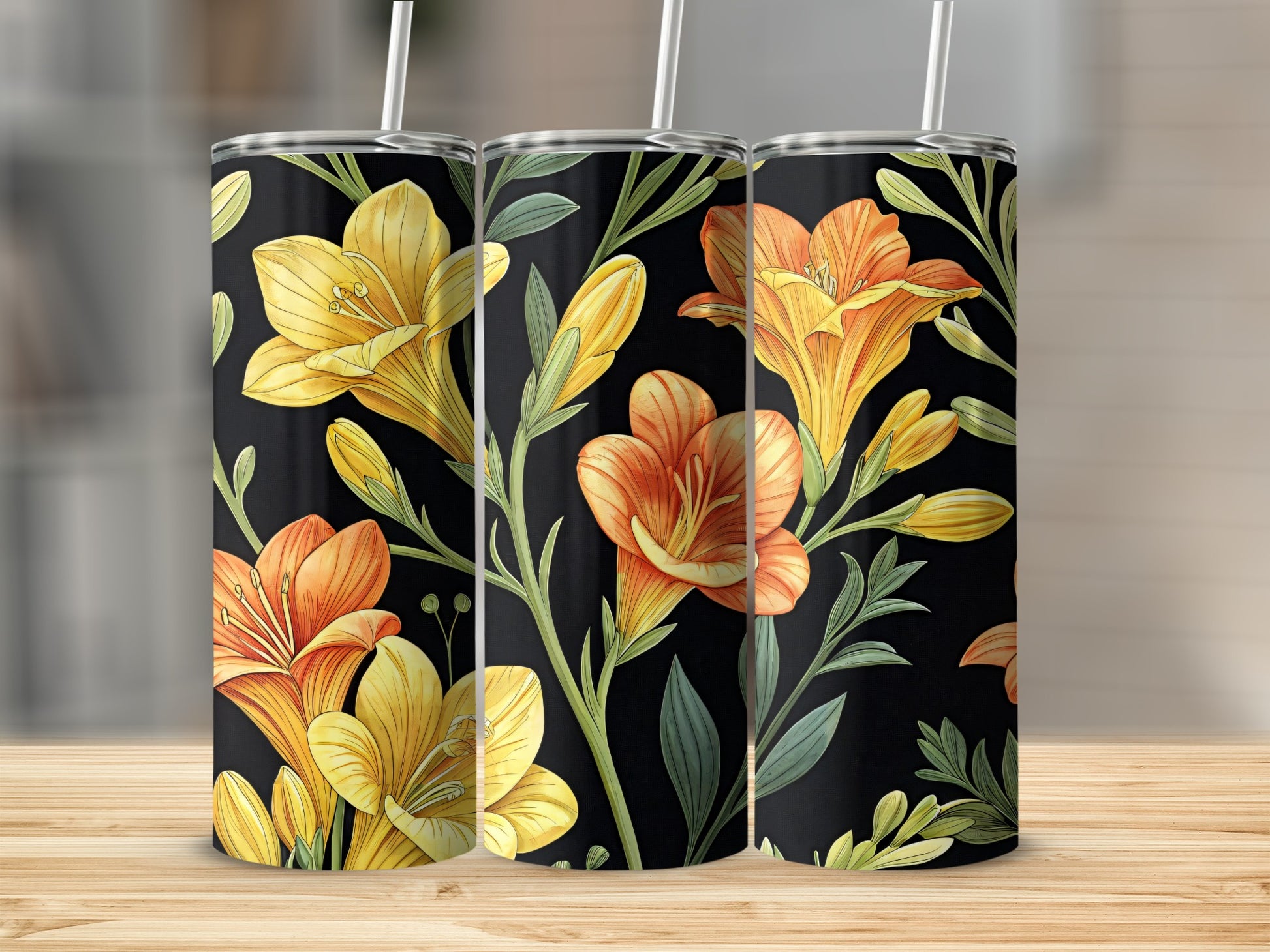 Vibrant Floral Design Stainless Steel Tumbler Cup