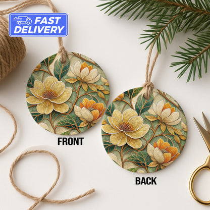 Floral Patterned Decorative Double-Sided Round Ornament