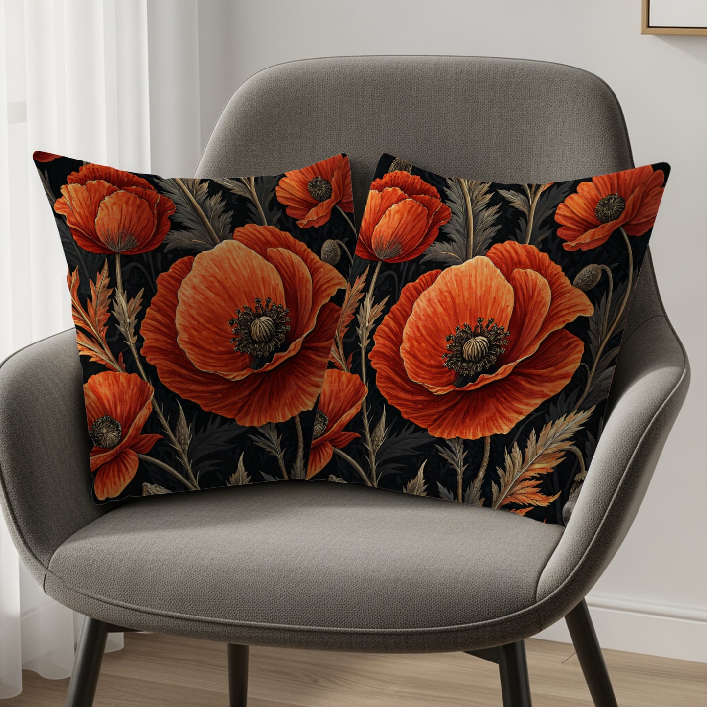 Bold Red Poppy Floral Decorative Throw Pillow Set