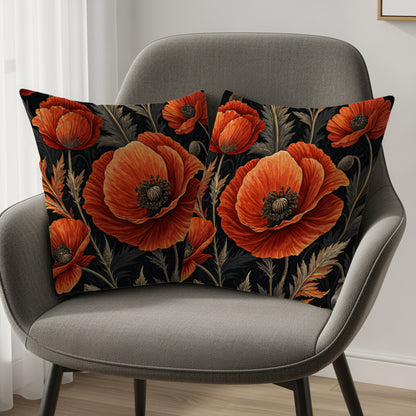 Bold Red Poppy Floral Decorative Throw Pillow Set