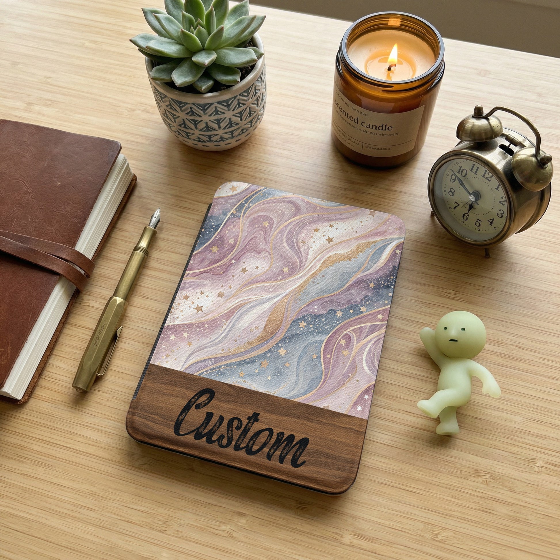 Custom Cosmic Design Wooden Personalized Notebook