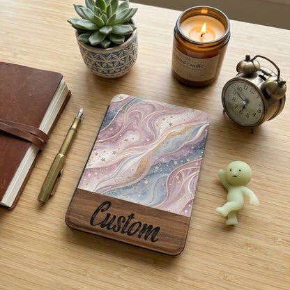 Custom Cosmic Design Wooden Personalized Notebook
