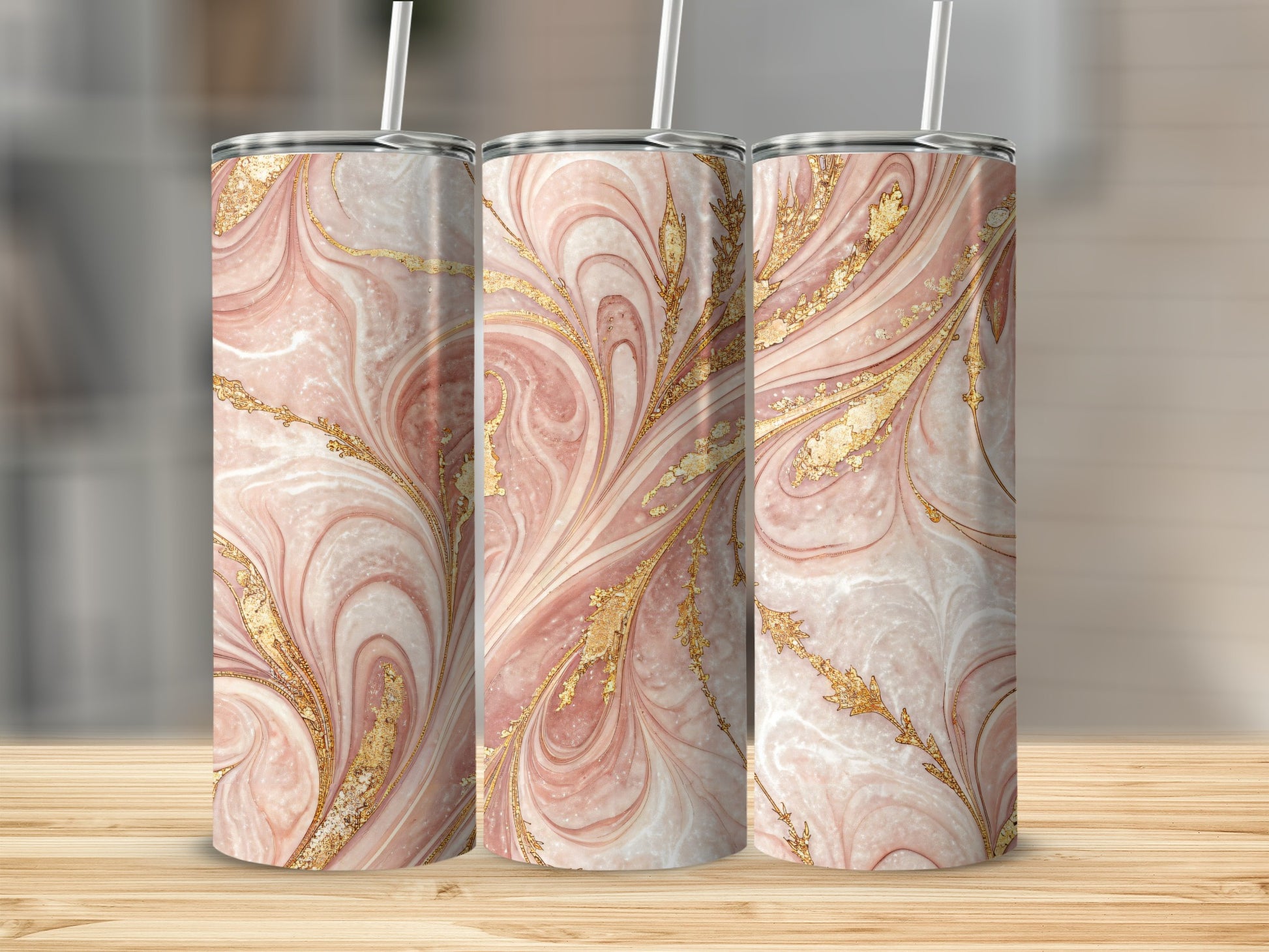 Elegant Pink and Gold Swirl Steel Tumbler