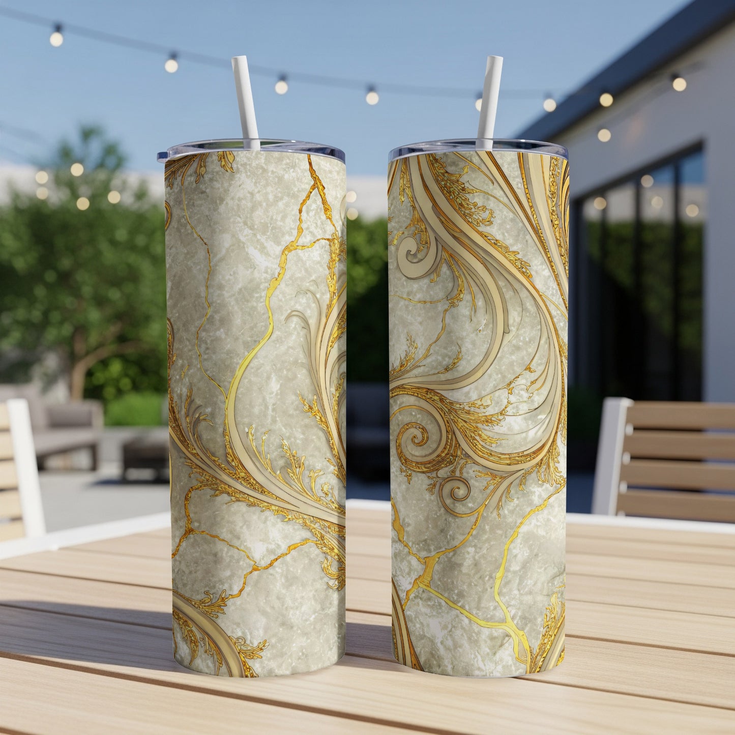 Elegant Marble and Gold Swirl Print Tumbler Cup