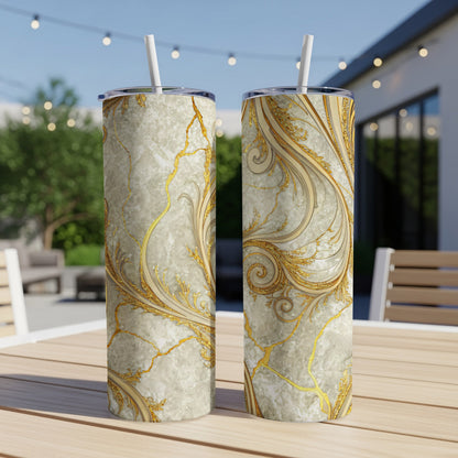 Elegant Marble and Gold Swirl Print Tumbler Cup