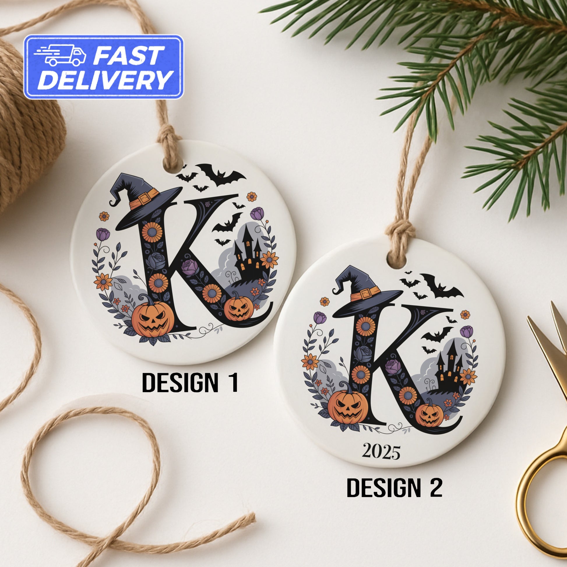 Halloween Initials with Witch Hat Ornament product