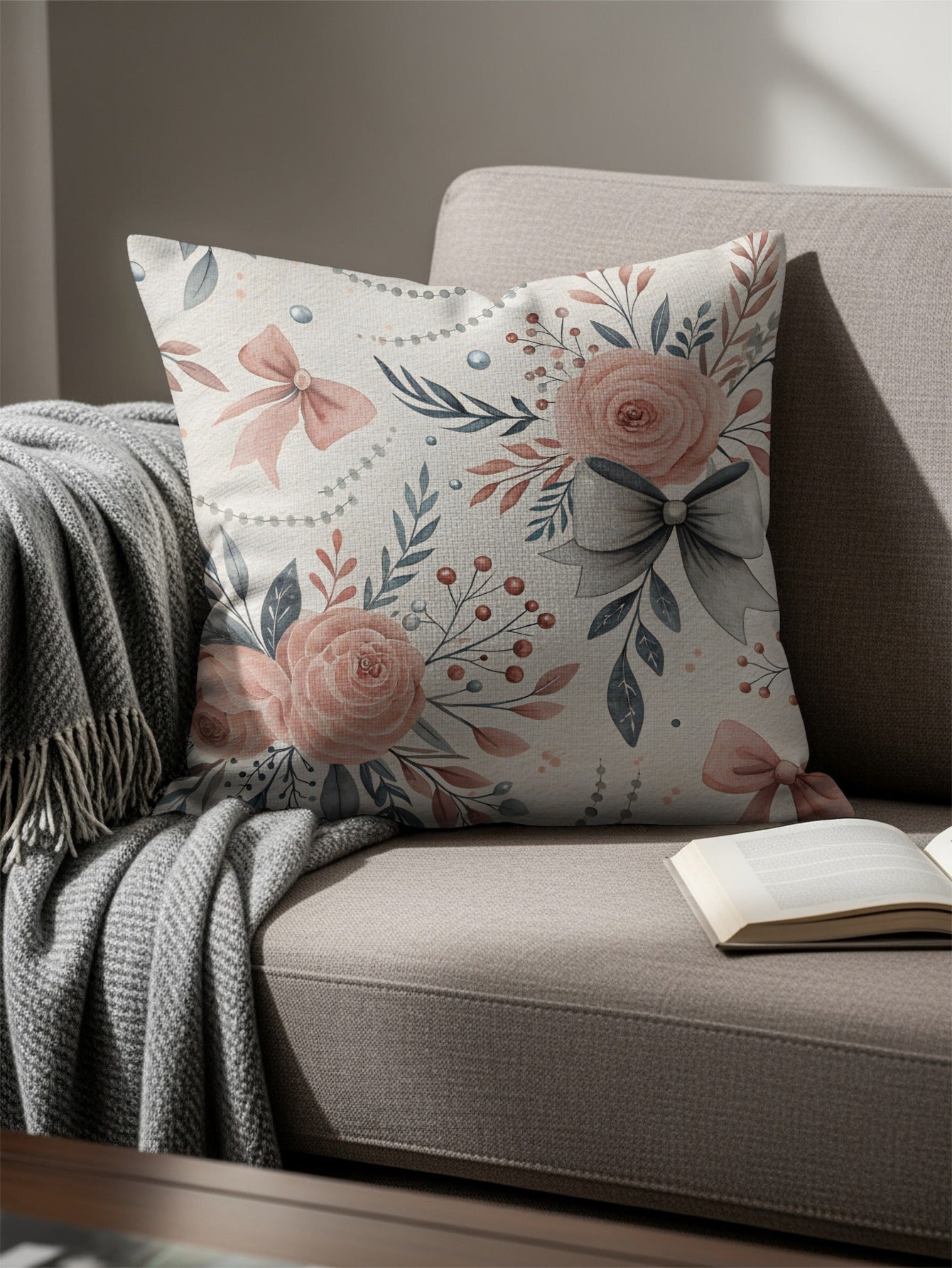 Floral and Bow Design Luxury Cushion Cover Product