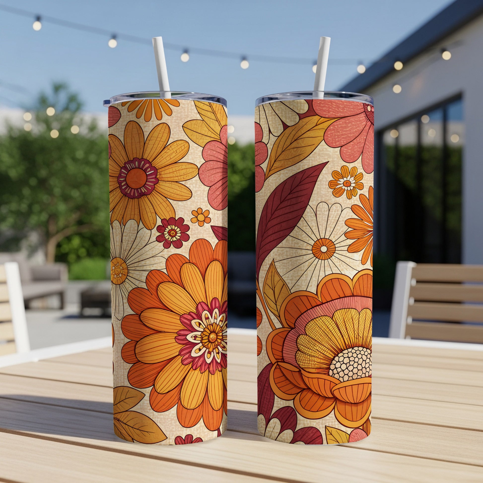 Retro Floral Design Seventies Style Flower Power Pattern Tumbler - Walk Greener