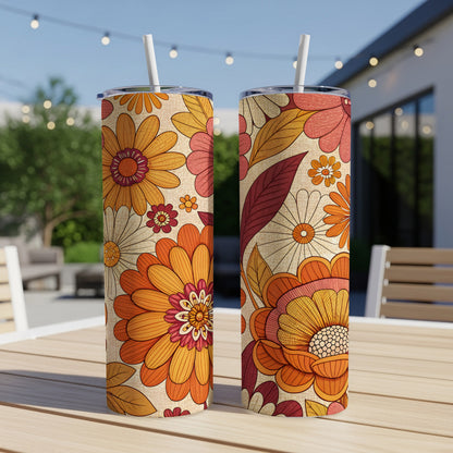 Retro Floral Design Seventies Style Flower Power Pattern Tumbler - Walk Greener