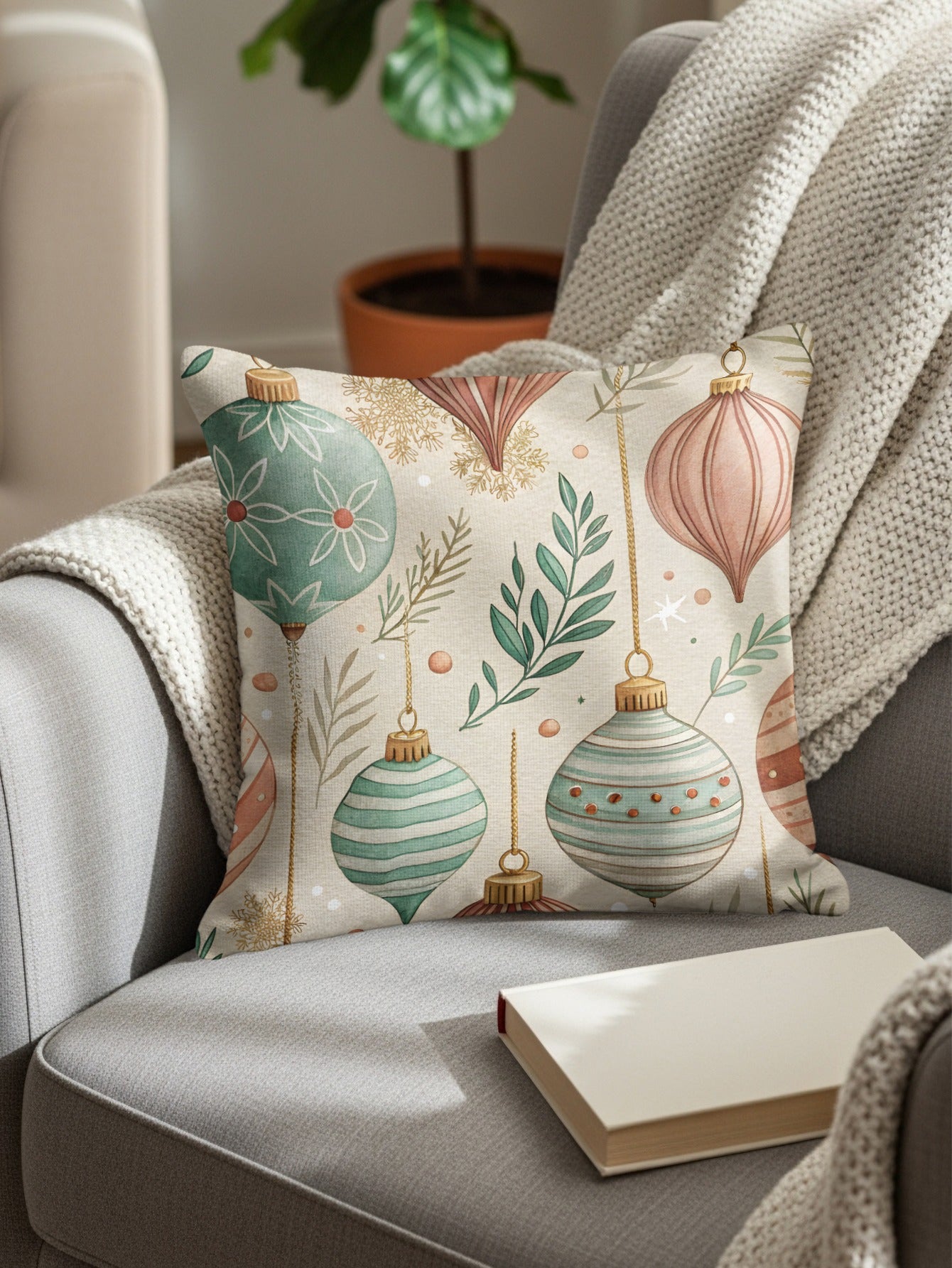 Festive Christmas Watercolor Art Design Throw Pillows - Walk Greener