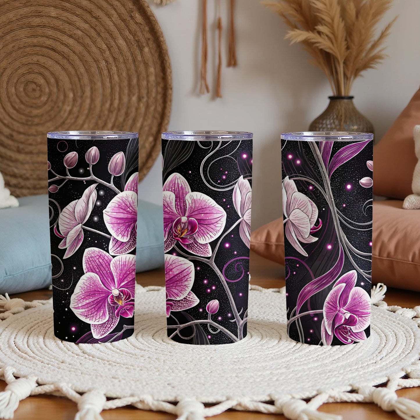 Pink Orchids and Sparkling Lights Elegant Design Tumblers - Walk Greener