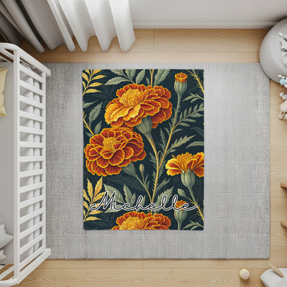 Custom Floral Pattern with Custom Name on it Custom Blanket - Walk Greener