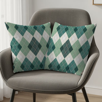 Green and White Argyle Pattern Throw Pillow Set