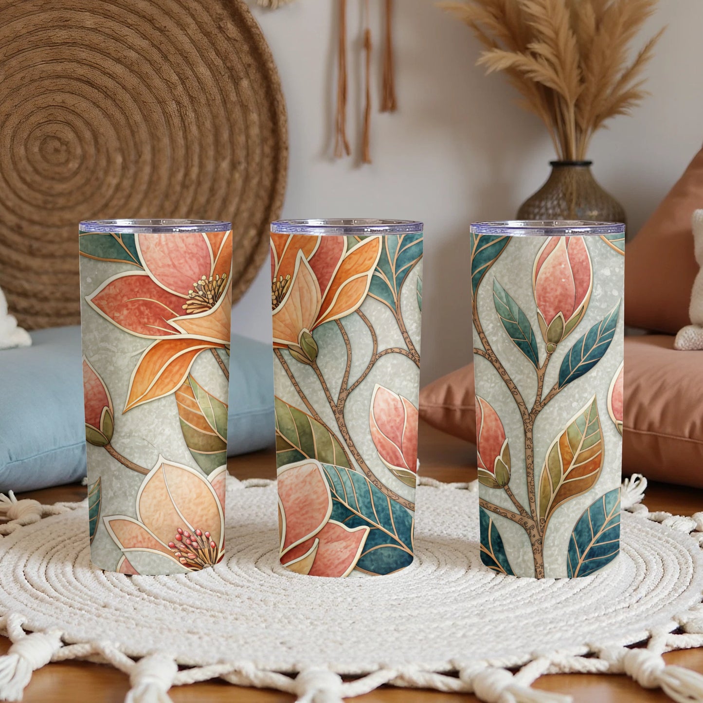 Peach Blossom Floral Design 20 oz Skinny Tumbler - Walk Greener