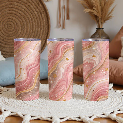 Elegant Pink and Gold Swirl Design Tumbler Cup