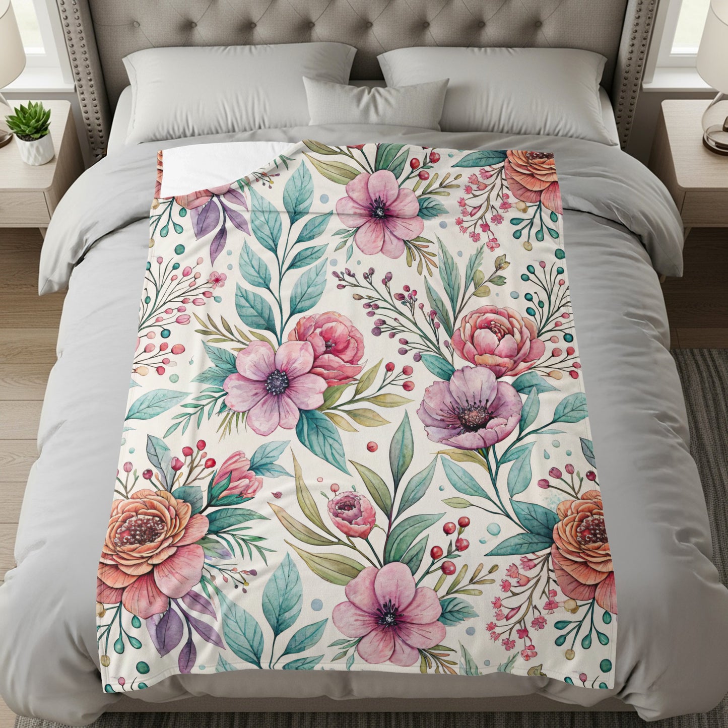 Floral Bouquet Artwork on Velveteen Plush Blankets - Walk Greener