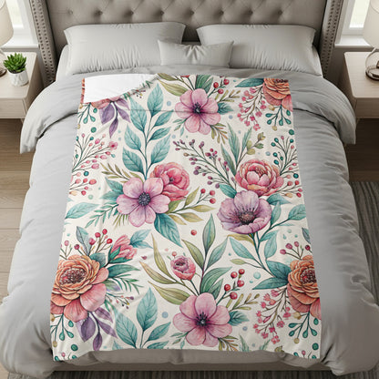 Floral Bouquet Artwork on Velveteen Plush Blankets - Walk Greener
