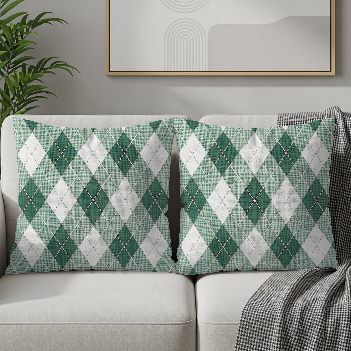 Green Argyle Diamond Pattern Geometric Style Throw Pillows - Walk Greener