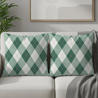 Green Argyle Diamond Pattern Geometric Style Throw Pillows - Walk Greener