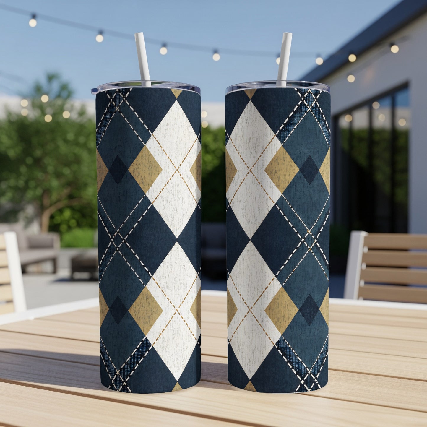 Stylish Argyle Pattern Travel Tumbler Set for Drinks