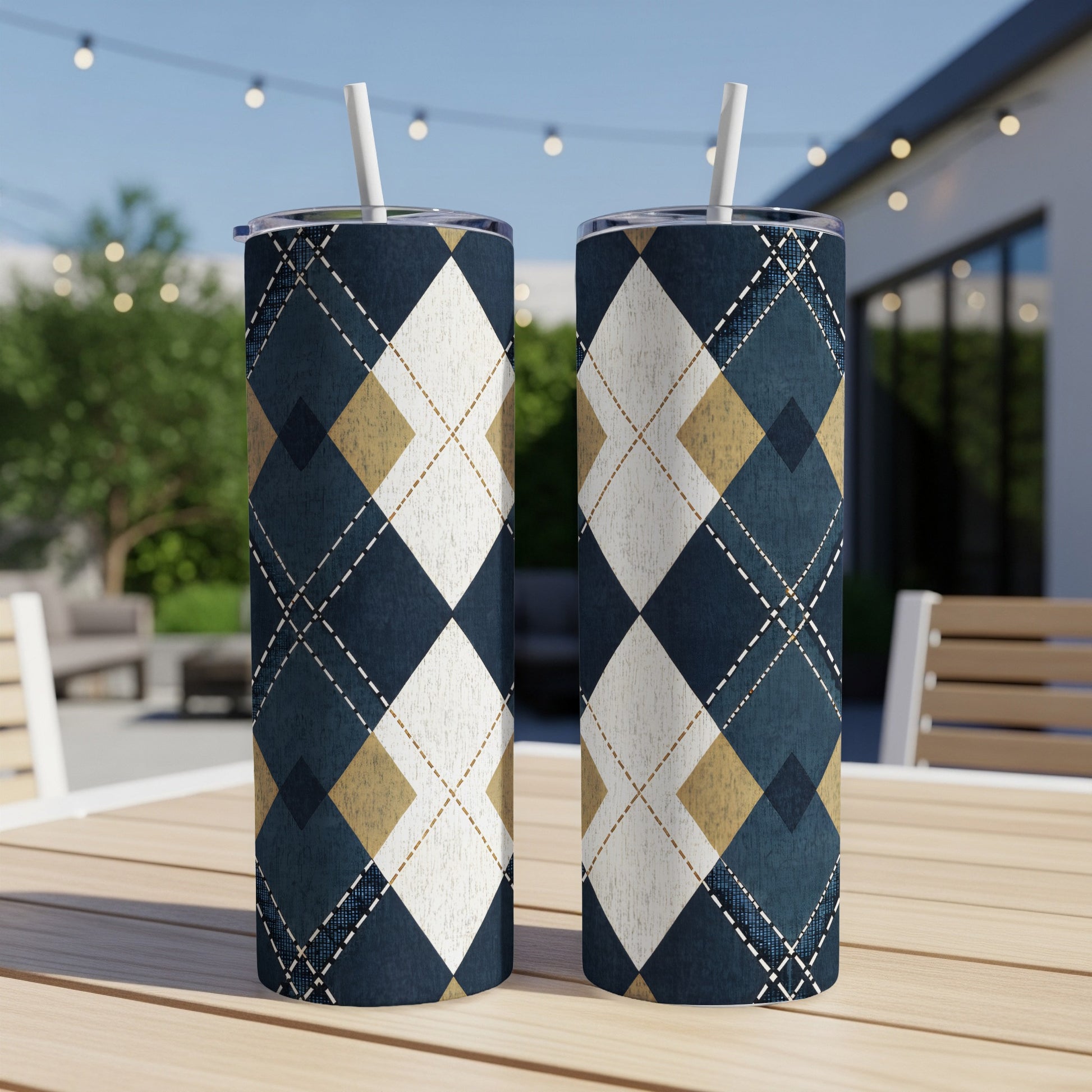 Stylish Argyle Pattern Travel Tumbler Set for Drinks