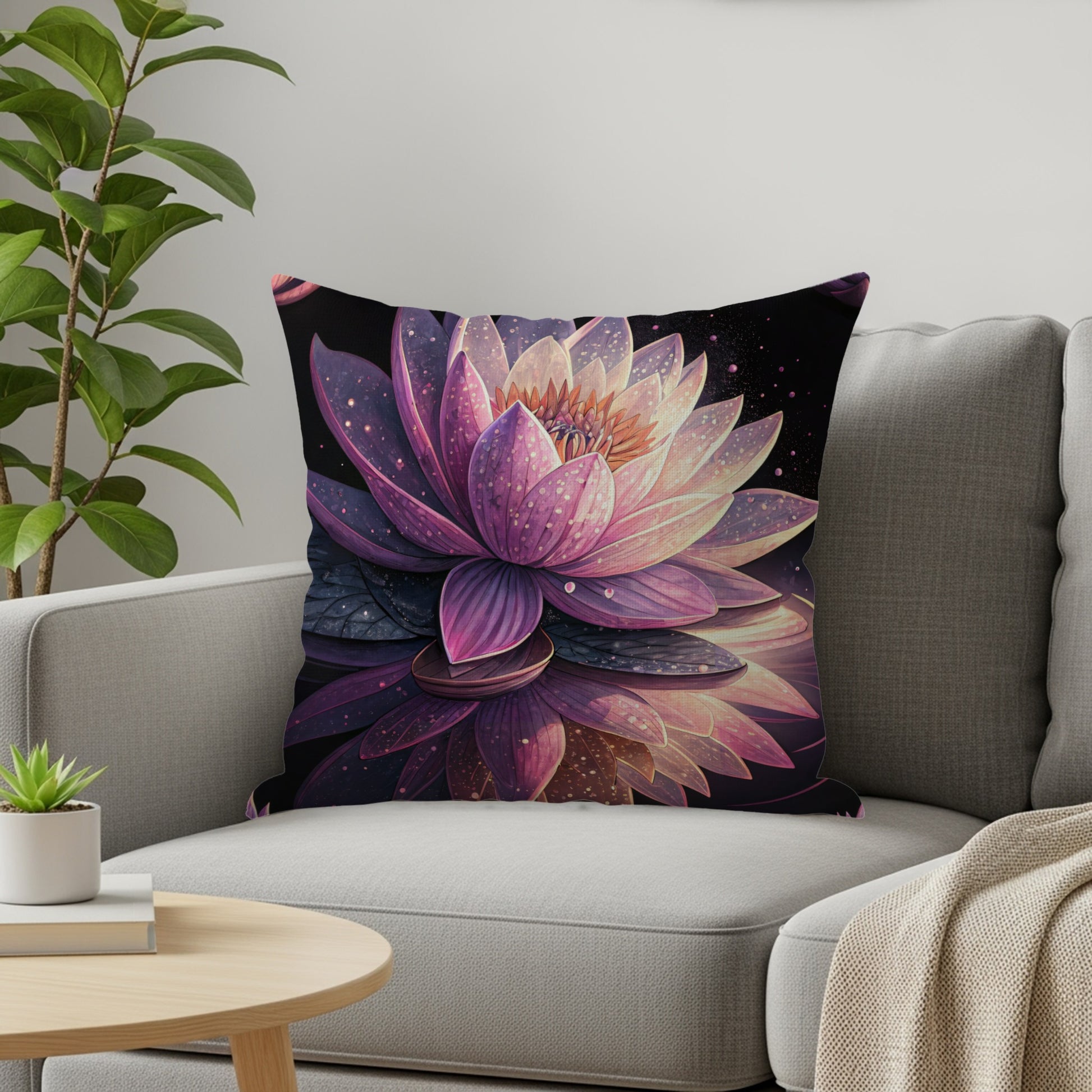 Stunning Purple Lotus Bloom Decorative Pillow