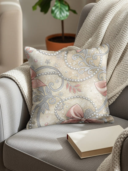 Pink Bows and Pearls Floral Swirls Pattern Design Pillows & Pillow Cases - Walk Greener