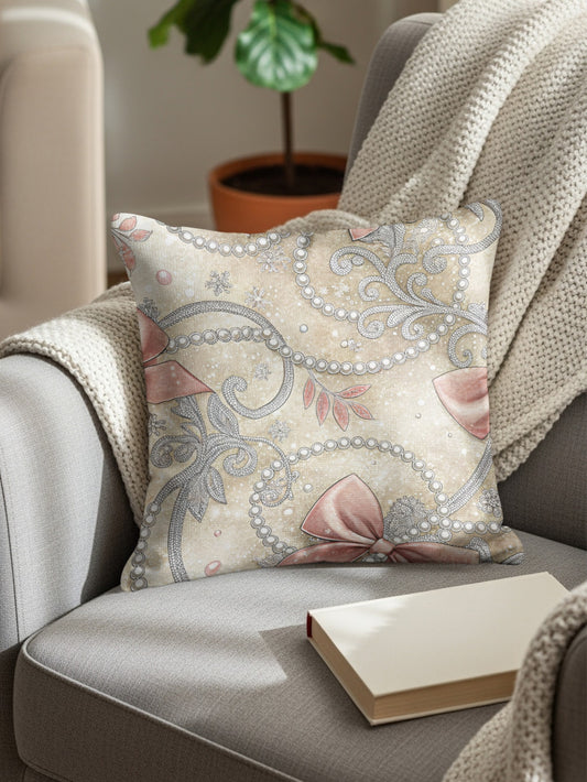 Pink Bows and Pearls Floral Swirls Pattern Design Pillows & Pillow Cases - Walk Greener