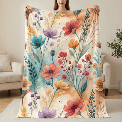 Watercolor Flower Garden Floral Art Velveteen Plush Blankets - Walk Greener