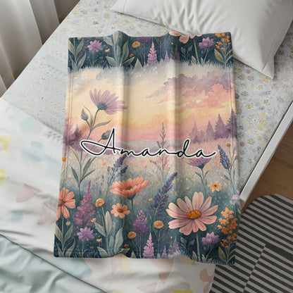 Personalized Floral Art Blanket with Name Amanda