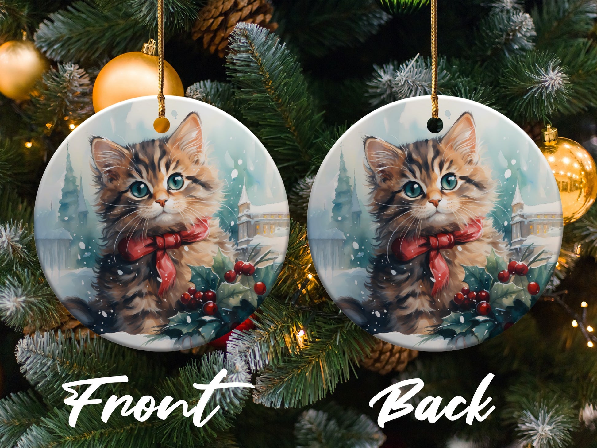 Festive Kitten Double Sided Christmas Ornament product