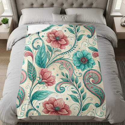 Floral Paisleys in Pink and Teal Watercolor Style Art - Walk Greener