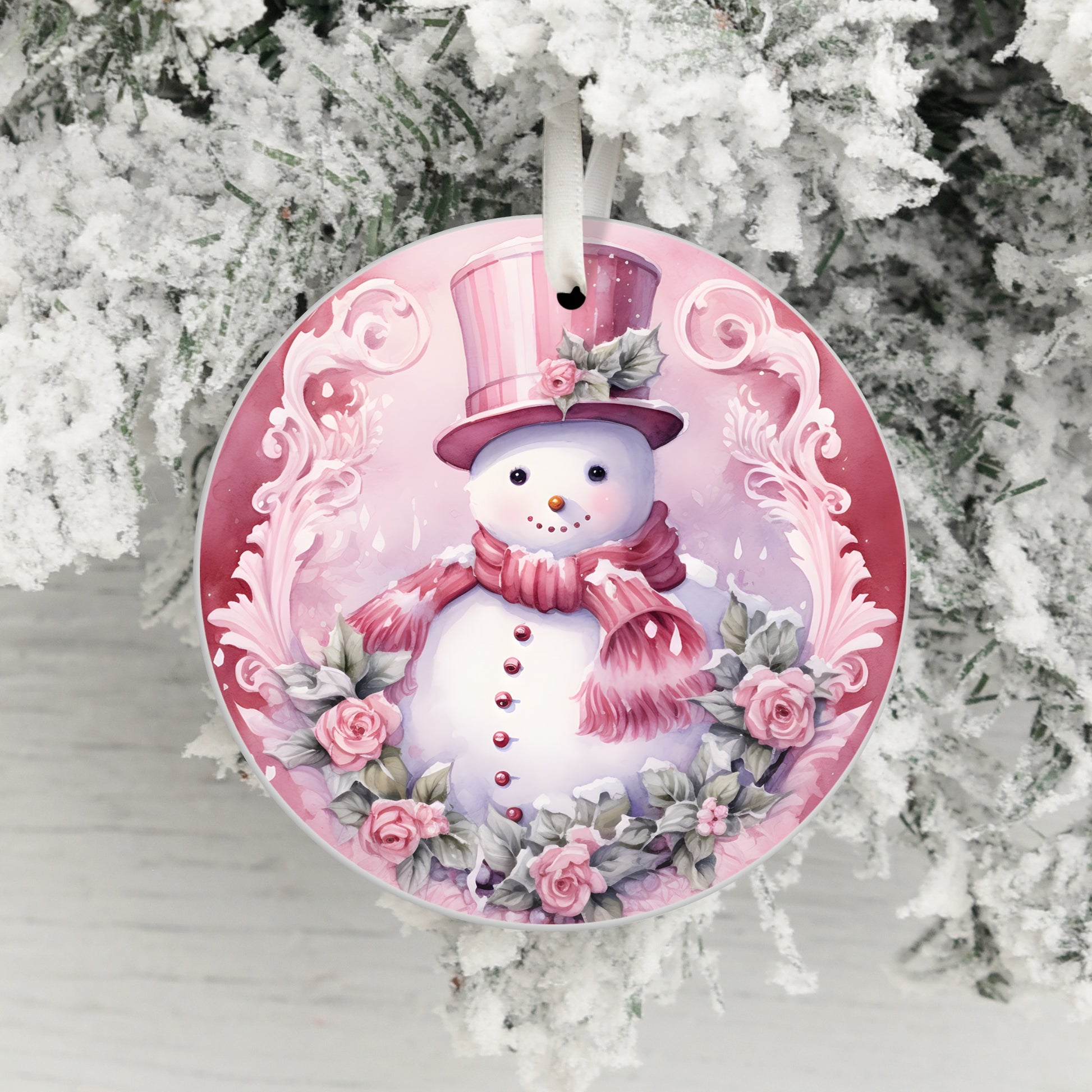 Snowman with Pink Hat and Scarf Christmas Ornament product