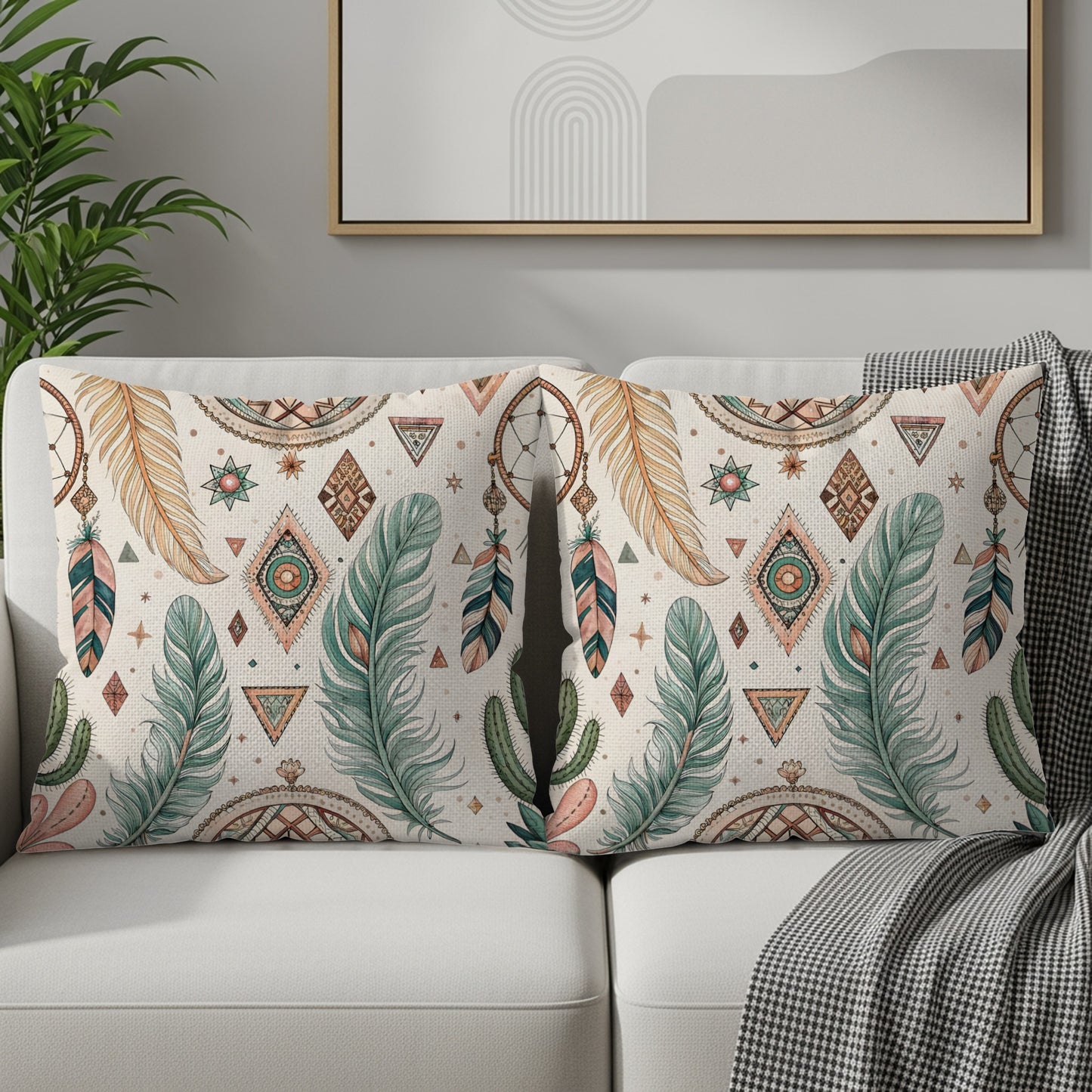 Dreamcatcher Feather Pattern Throw Pillow Set