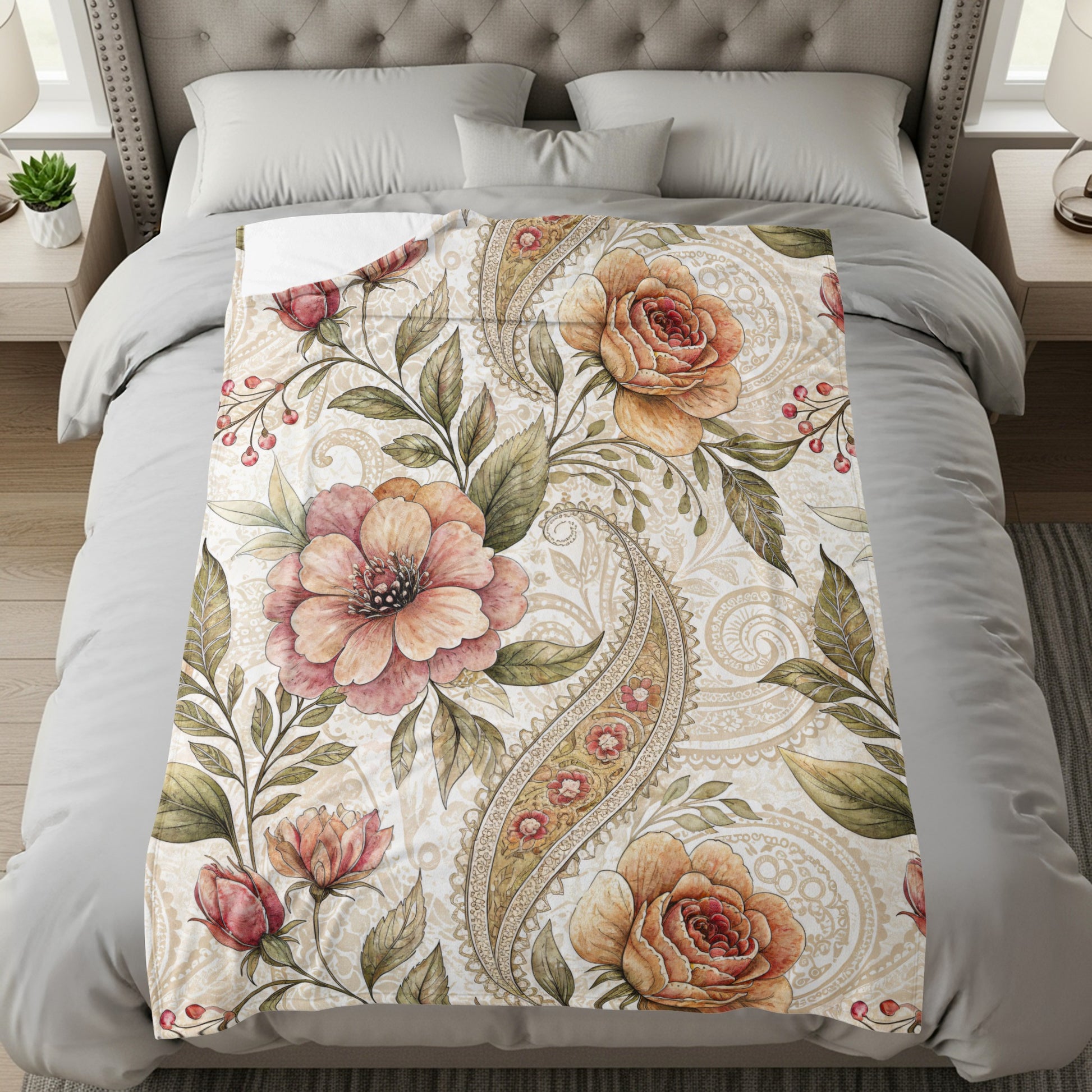 Artistic Floral Delight Roses Blossoms Velveteen Plush Blankets - Walk Greener