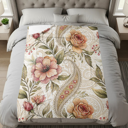 Artistic Floral Delight Roses Blossoms Velveteen Plush Blankets - Walk Greener