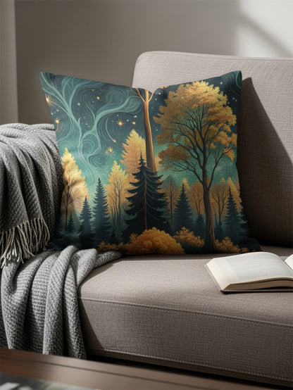 Enchanting Forest Scene with Stars Pillow Product