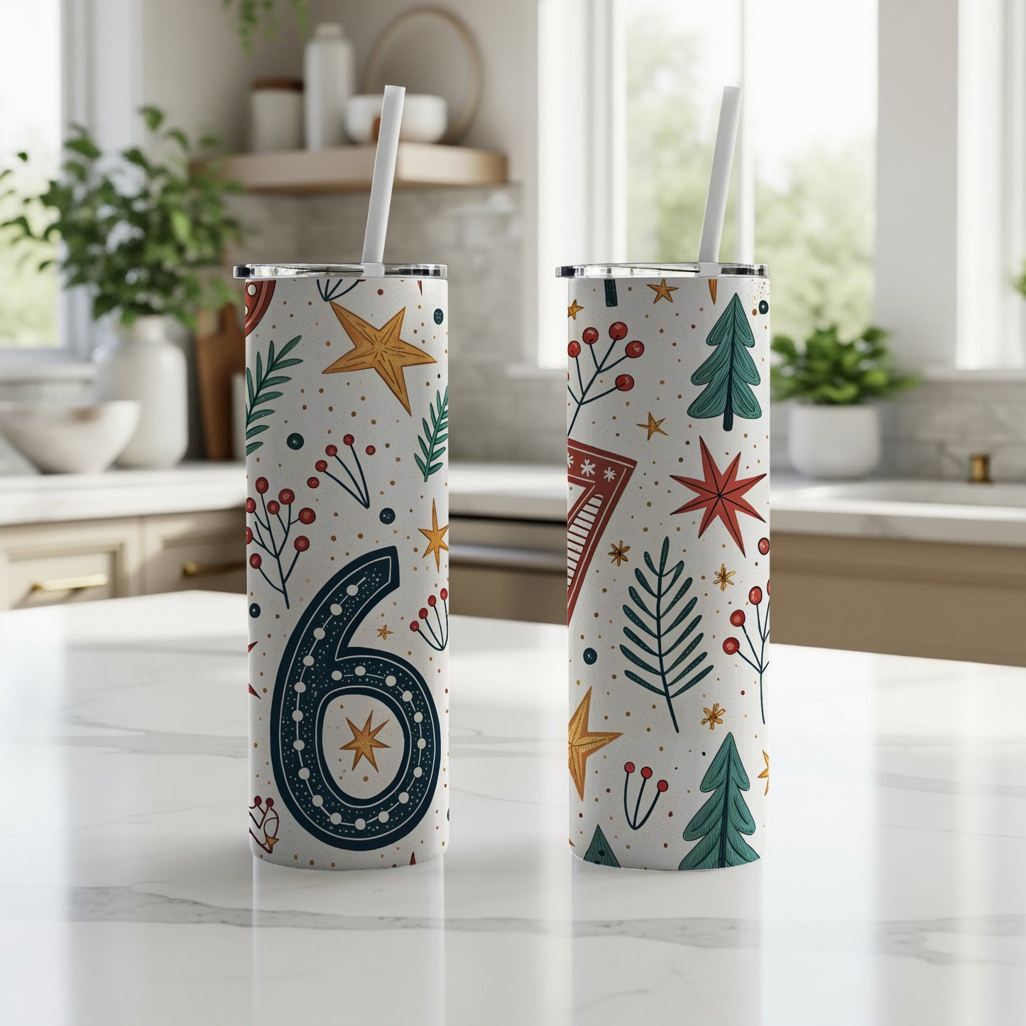 Festive Number 6 and 7 Christmas Tumbler Set