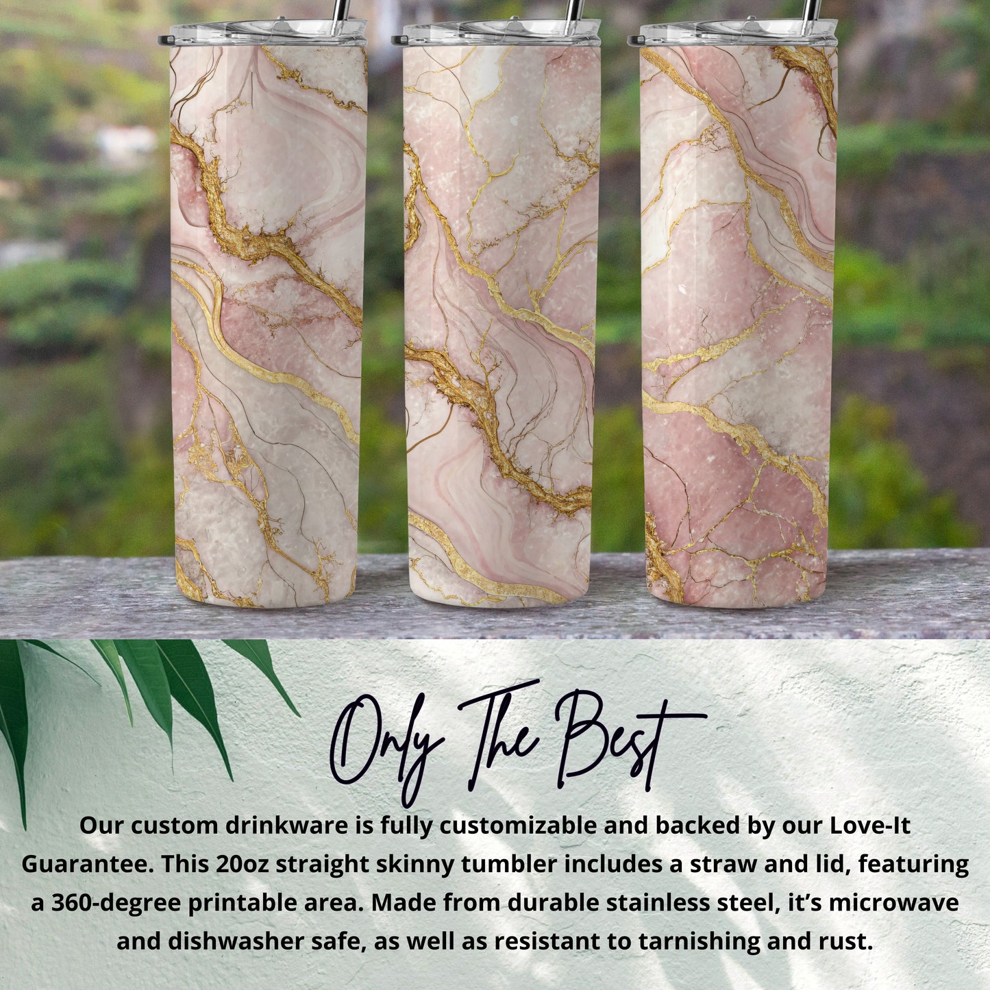 Pink Gold Marble Design 20oz Straight Skinny Tumbler