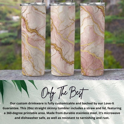 Pink Gold Marble Design 20oz Straight Skinny Tumbler