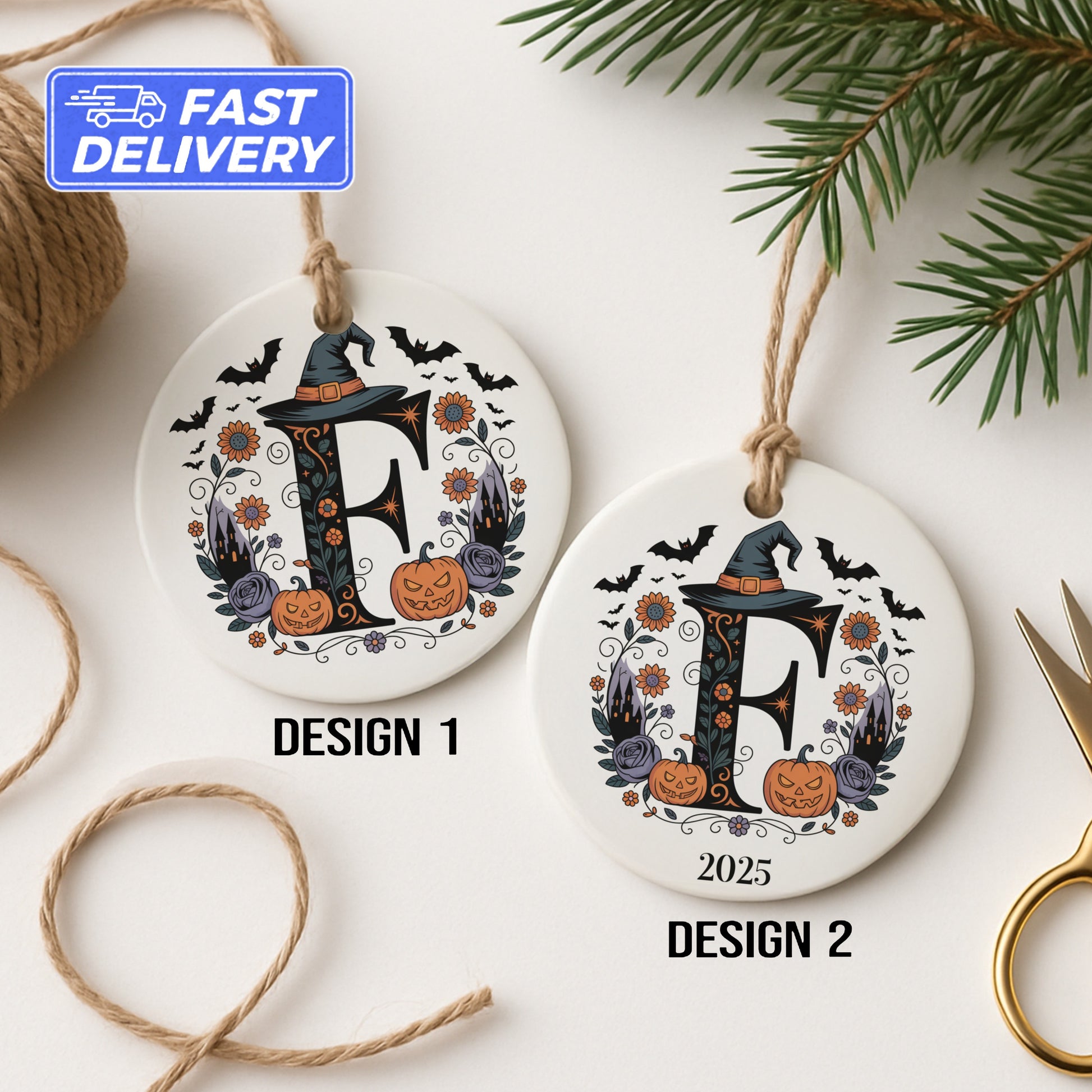 Personalized Initial Halloween Christmas Ornament product type