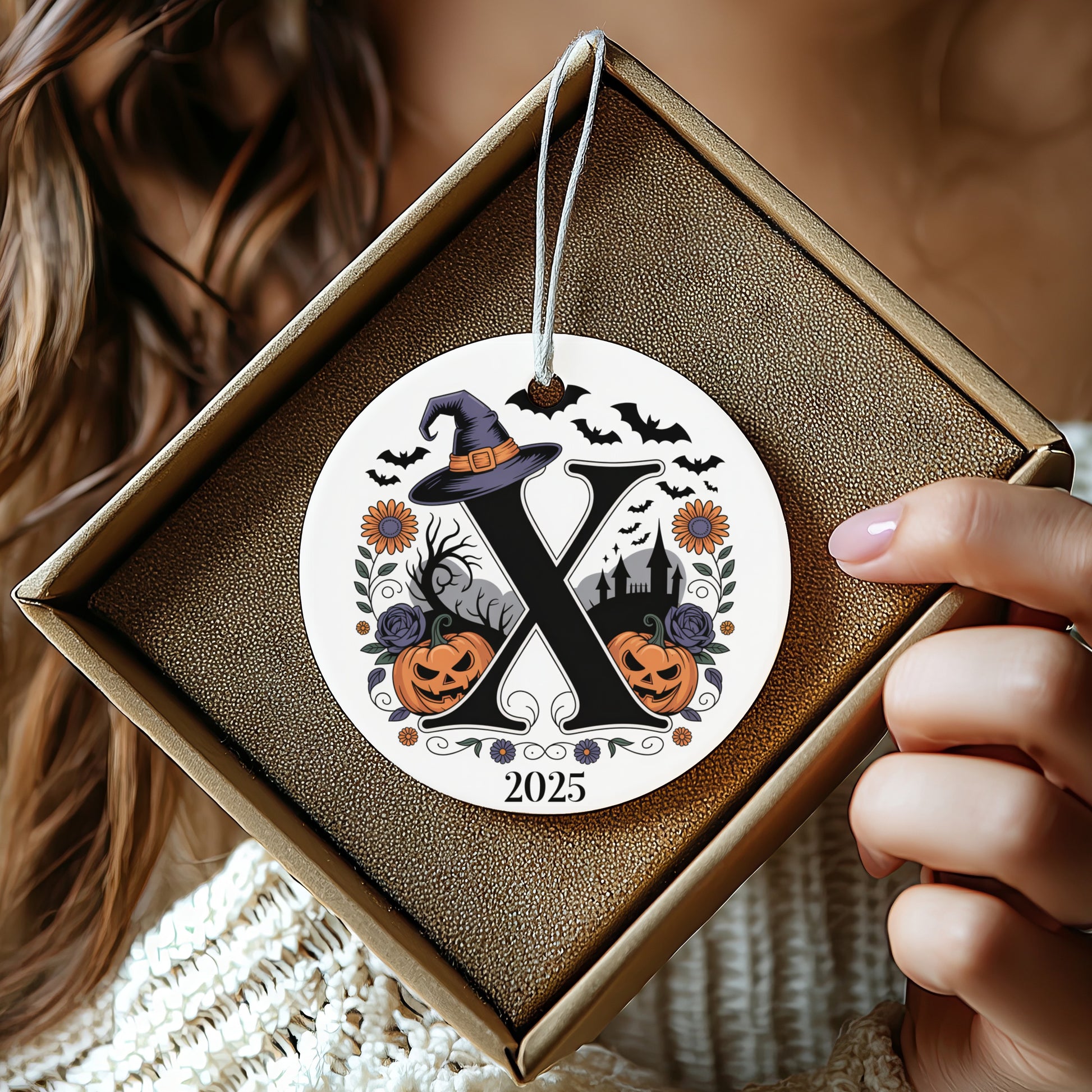 Custom Halloween 2023 Witch Hat and Pumpkins Ornament product