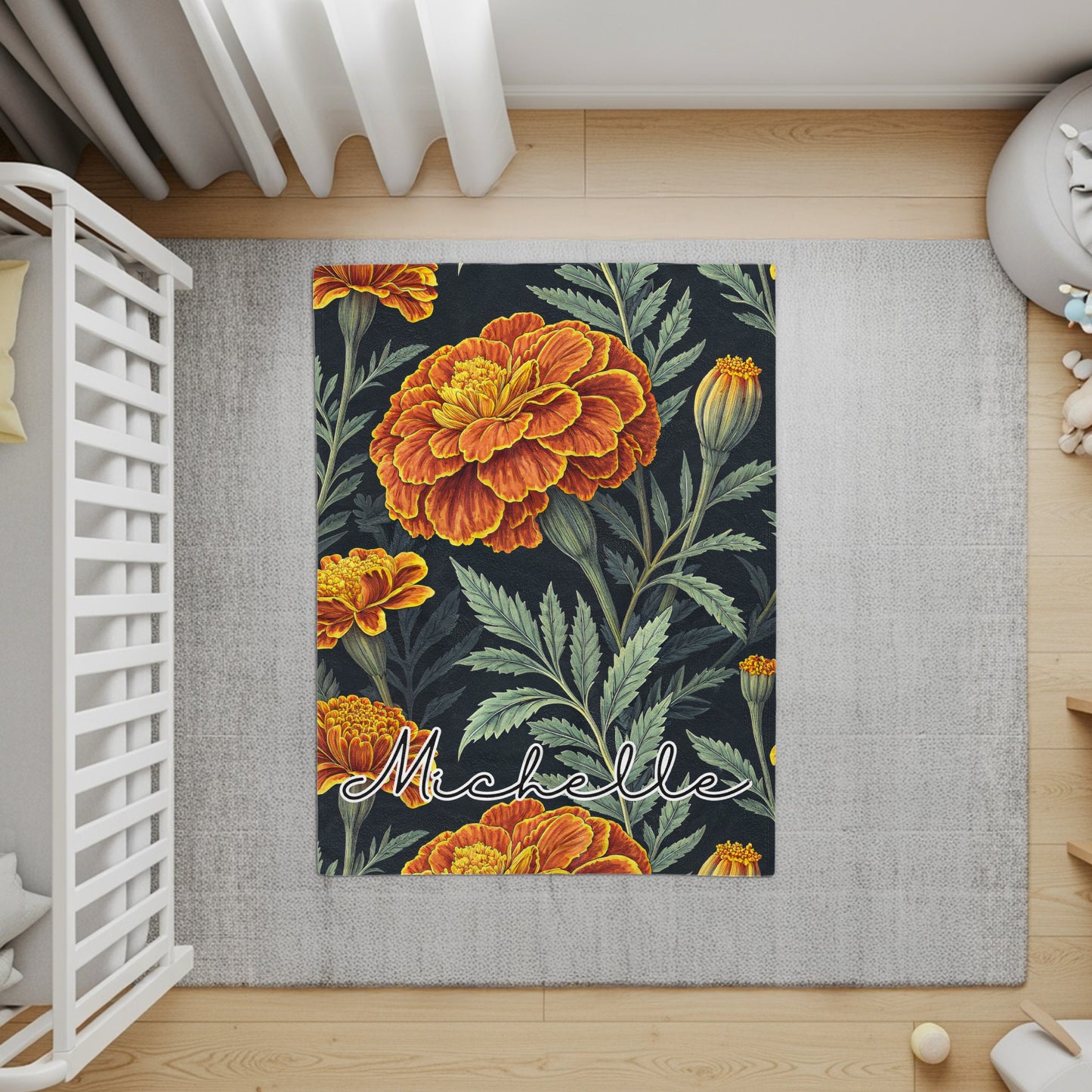 Floral Delight with Custom Name Illustration Blanket - Walk Greener