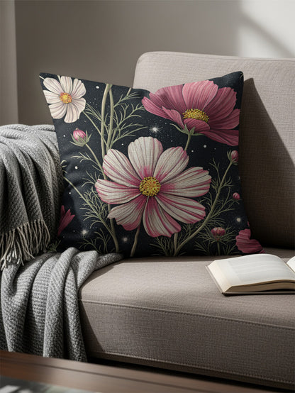 Pink Flowers In The Starlight Decorative Floral Throw Pillows - Walk Greener
