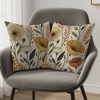 Neutral Floral Pattern Artwork Design Style Throw Pillows - Walk Greener
