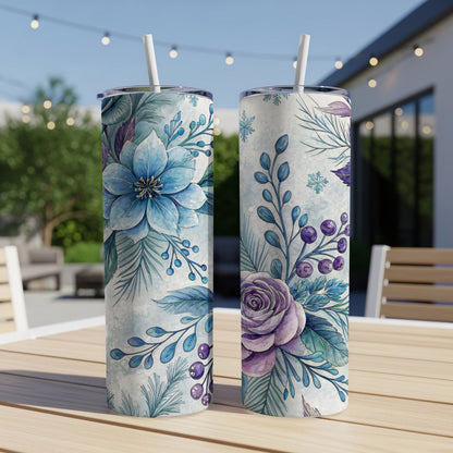 Floral Design Insulated Tumbler with Straw Drinkware